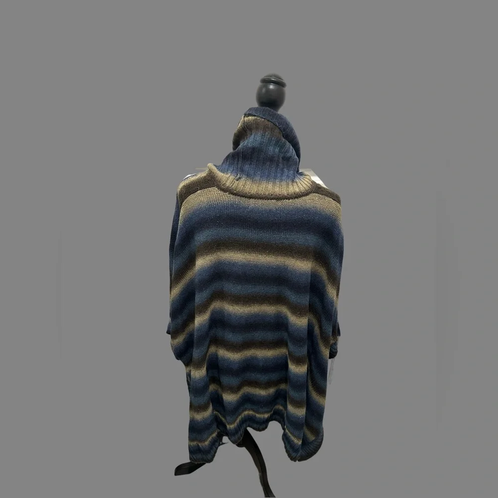 Striped Cowl Neck Sweater - Blue and Brown - Picture 8 of 15